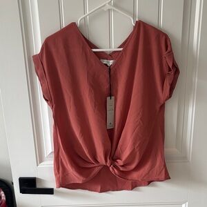 Olive & Oak Rust V-Neck Twist Blouse
